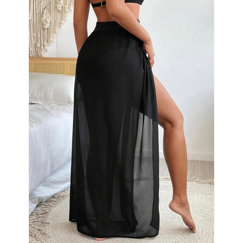SweatyRocks Sheer Black Cover Up Skirt High Slit Maxi XL - Picture 2 of 7